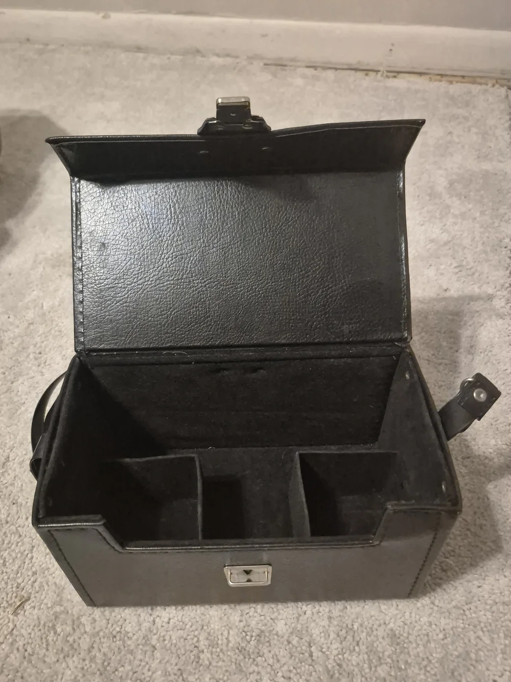 Black Faux Leather Camera Case with Silver Latch & Shoulder Strap Vintage 1970s